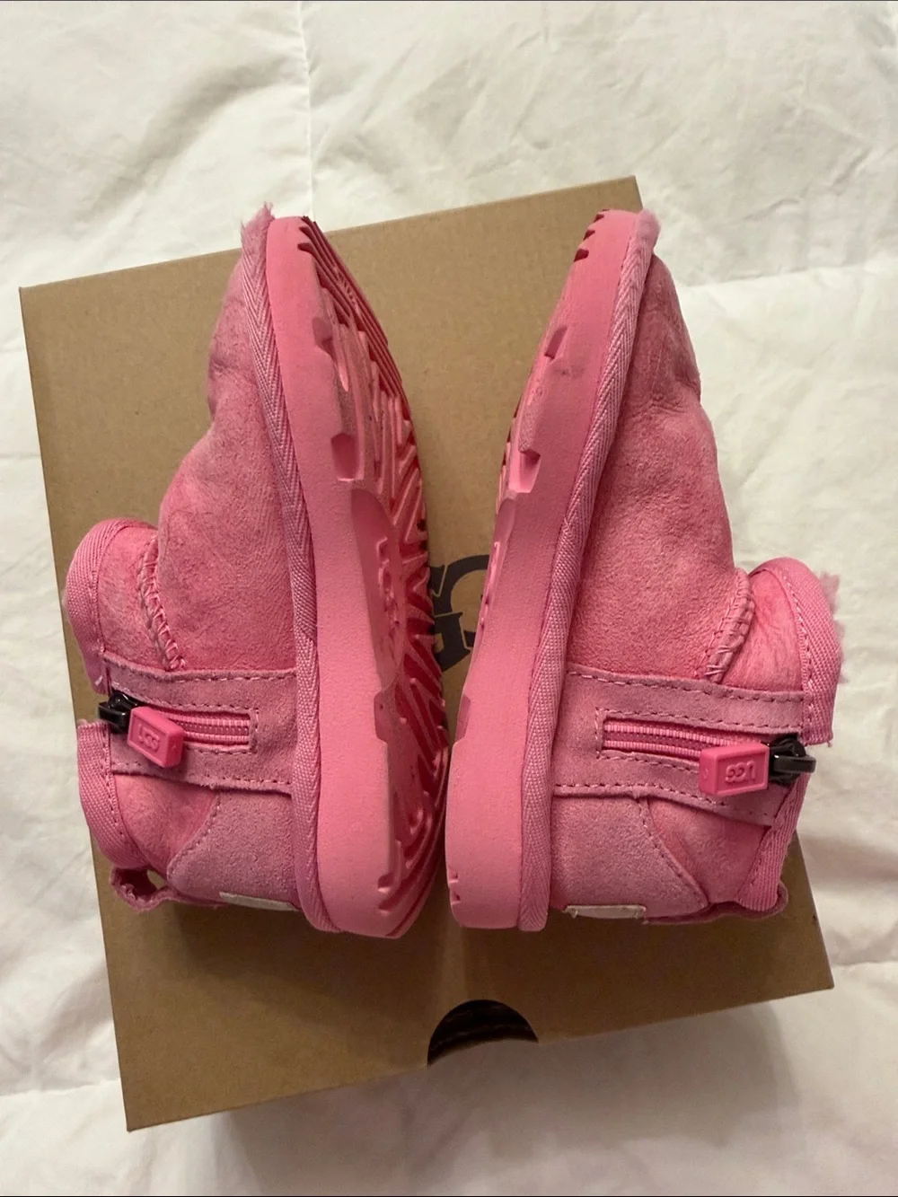 UGG Kids Pink Zip-Up Sheepskin Ankle Boots Size 8